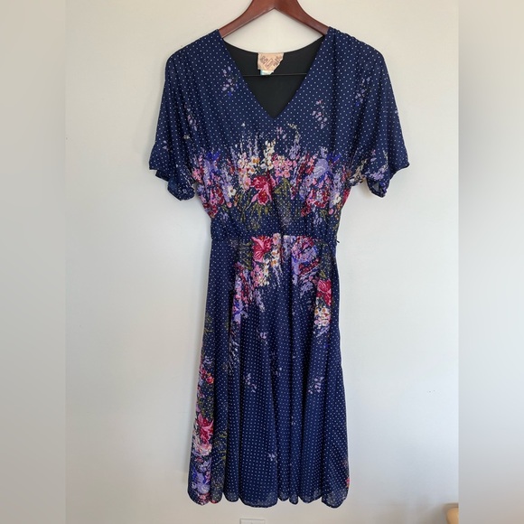 Vintage Sears Floral Navy Dress - Picture 8 of 9